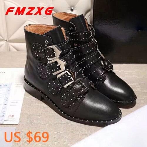 Womens Ankle Boots For Women Leisure Women Boots Chain Boots Sexy Genuine Leather High Quality Flats Platform Fashion Rivet Boot