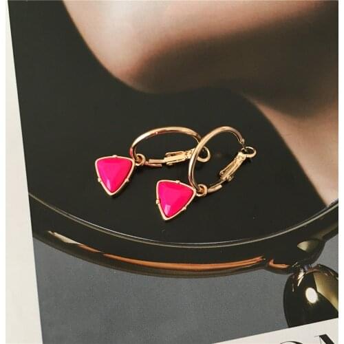 New Arrivals Gold Color Plating Neon Color Fuchsia Yellow Green Triangle Charm Hoop Earrings For Women Girl Party Decoration