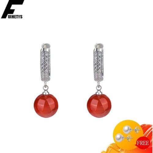 Vintage Women Earrings 925 Silver Jewelry with Created Red Agate Zircon Gemstone Drop Earring for Wedding Engagement Party Gift
