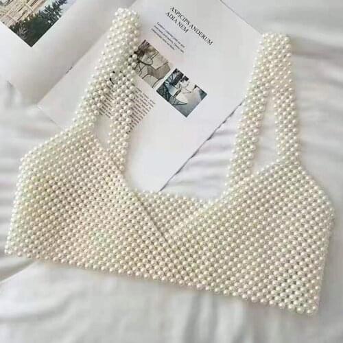 FSHXO womens handmade woven vest vest light luxury brand design pearl shoulder chain jewelry retro elegant chest chain gift