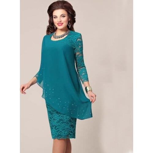 4xl 5xl oversized Dress Blue Green frocks 3/4 sleeve lace cape patchwork evening party dress Plus Size Dresses For Women 4XL 5XL