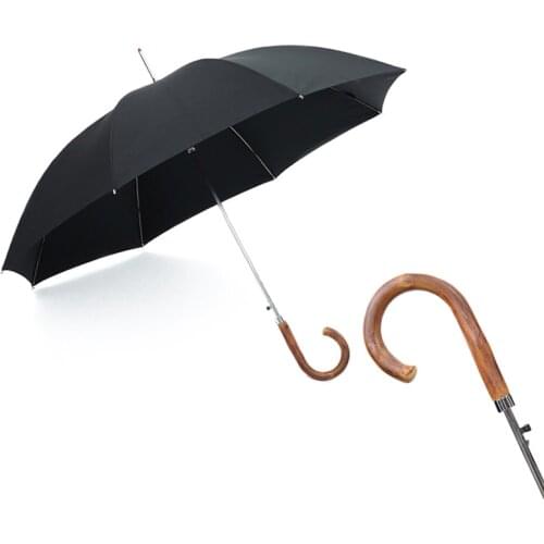Womens Men Wooden Handle Retro Luxury Business Umbrella Semi Automatic Manual Sewing Sun Protection Beach Umbrellas Rain Gear