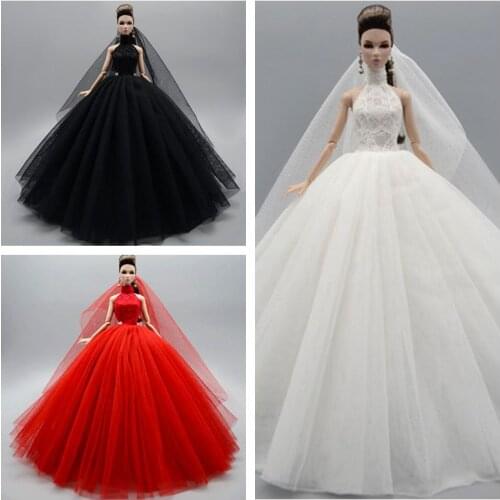 1/6 BJD Doll Clothes Princess Classic High Neck Wedding Dresses for Barbie Outfits Party Gown Dancing Vestido Accessories Toys