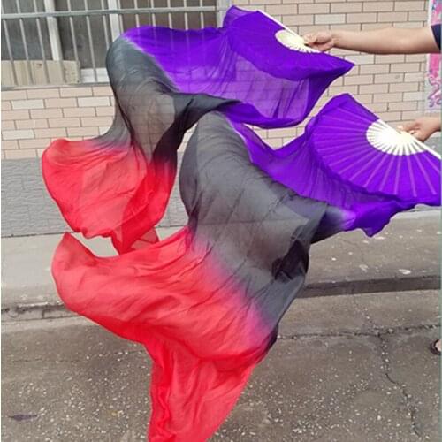 1pair New Arrival Gradient color Belly Dance Fans Veils for Women Girls long stage Fans for Show Dancers HOT-SALE