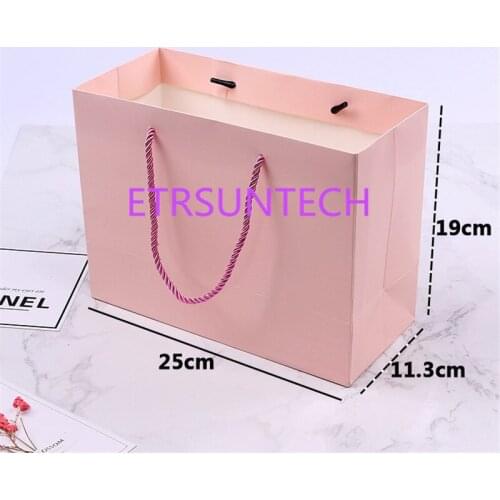 300pcs High quality Pink paper Gift bag with handle 25*11.3*19cm /wedding birthday party gift package bags / Christmas new year