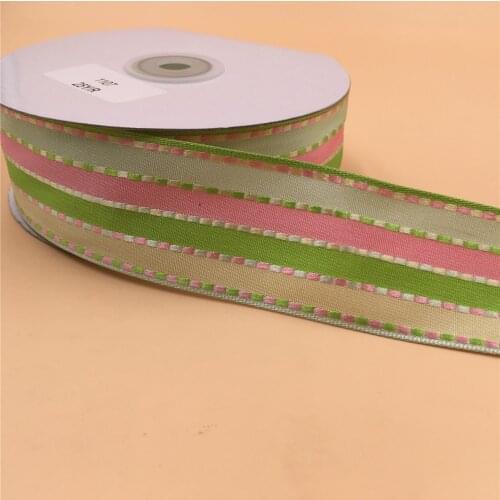 38MM 25yards Wired Edge Colorful Ribbon With Stitched Lines for Festival Christmas Decoration New Year Gift Wrapping