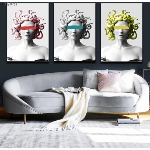 Abstract Sculpture of Medusa Posters and Prints Canvas Paintings on The Wall Home Decorative Pictures for Modern Living Room