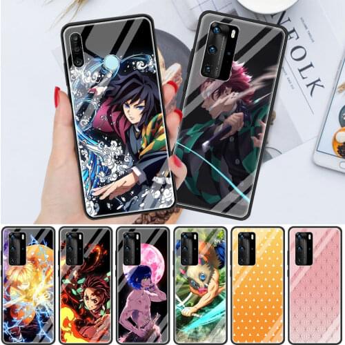 Anime Demon Slayer Soft Edge Phone Case Cover for Huawei P30 P20 P10 Lite P40 Pro P Smart Z 2021 Luxury Tempered Glass Shell