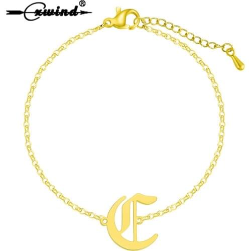 Cxwind Stainless Steel A-Z 26 Alphabet Initial Letter T Bracelet Charms for Womens Cuff Best Gift Bracelets & Bangle Jewelry