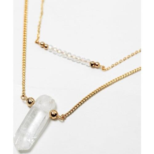 Fever&Free Cuboid Fashion Temperament Choker Necklaces Pendants Double Layer Natural Stone Green Crystal Beads Necklaces Jewelry