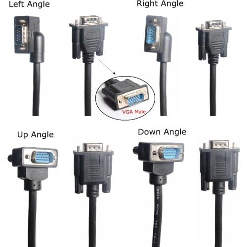 Computer Monitor VGA Cable Standard 15 Pin Connector Right Left Up Down Angle Male to Male Straight SVGA Cord Wire for Desktop
