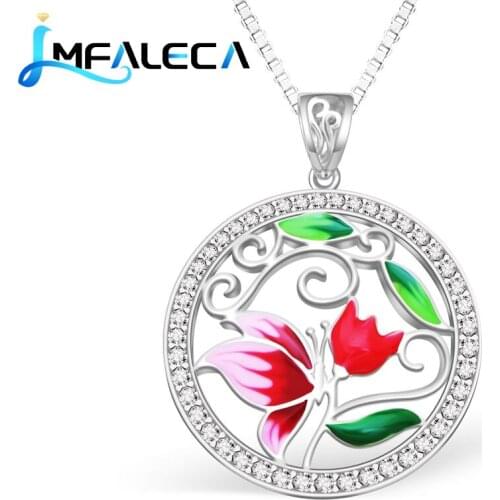 LMFALECA Silver Necklace for Women Luxury Red Enamel Chorm 925 Sterling Silver Pendant Box Chain Fine Party Birthday Jewelry