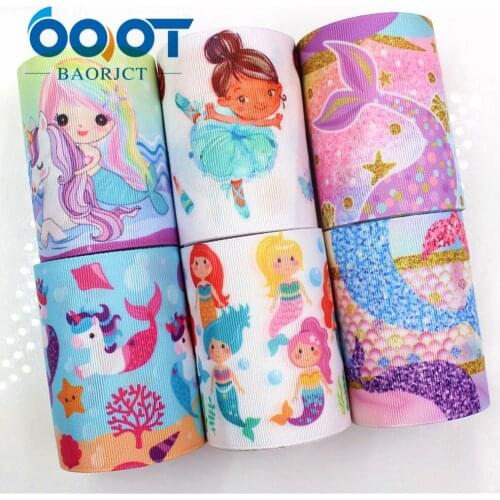 OOOT BAORJCT G-18620-542,10 yards,75 mm Cartoon fish Printed grosgrain ribbons,DIY handmade Hair accessories wedding gift wrap