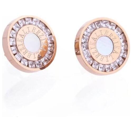 Lierzika brand stainless steel double round white shell square stone lady earrings