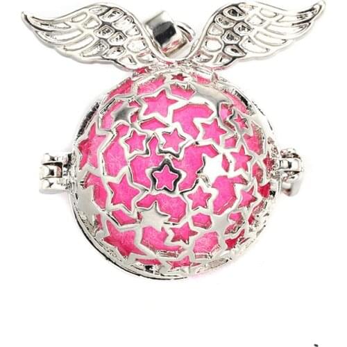 MODKISR New Arrival 6pcs Hollow Cage Filigree Ball Box Essential Oil Diffuser Locket Pendants Angel Wings Jewelry Without Chain