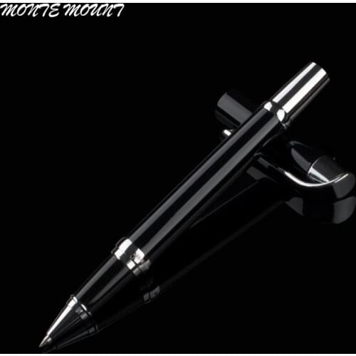 MONTE MOUNT Black Business Roller Ball Pen Chinese Black Lacquer Silver Trim Luxury Roller Ball Pen for Christmas Gift