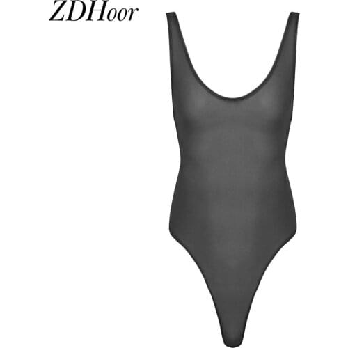 Mens Bodysuit Thongs Leotard Singlet Underwear Sexy One-piece Deep U Lingerie Sleeveless High Cut Ultra-thin Jumpsuit Nightwear