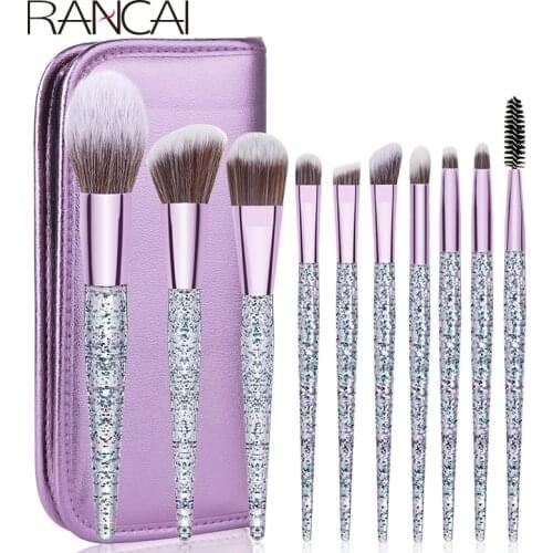 RANCAI 10pcs Makeup Brushes Set Foundation Powder Blush Eyeshadow Sponge Brush Soft Hair Cosmetic Tools with Leather Bag