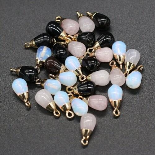 Natural Semi-precious Stone Pendant Charms Round Drop-shape Opal Pendants for DIY Necklace Earrings Jewelry Making Size 8x12mm