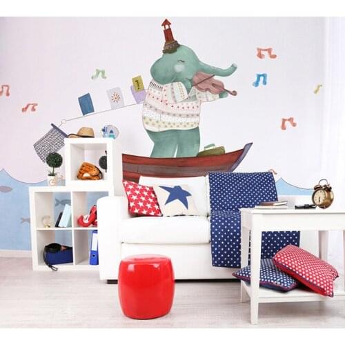Newest 3d Wall Photo Mural for Kids Room Kindergarten Background 8d wall Mural Cartoon Elephant Play the violin Wallpaper Mural