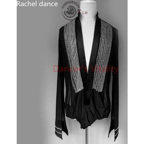 2017 New Arrival Wholesale Custom-made Diamond Men Boy Latin Dance Shirt Ballroom Rumba Cha-cha Latin Tops Boys Dance Wear