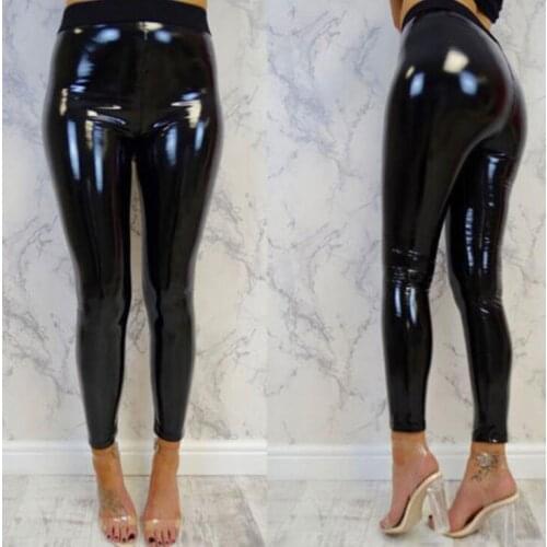 New fashion Europe glance sex appeal to carry buttock leather pants stretch tall waist leggings