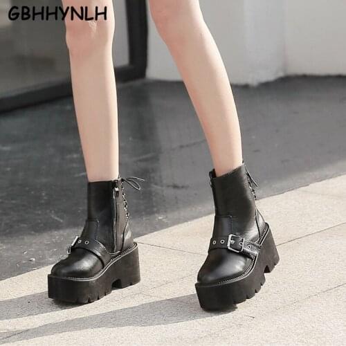 GBHHYNLH fall boots 2019 Autumn shoes Women Ankle Boots Round Toe Lace-up Platform shoes women winter boots snow boots LJA850