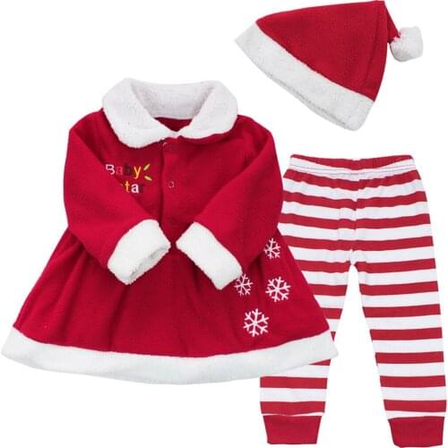 Autumn Baby Girls Christmas Santa Striped Print Dress,Pants,Hat Clothing Princess Party Dress Children Kids Suit New Year Set