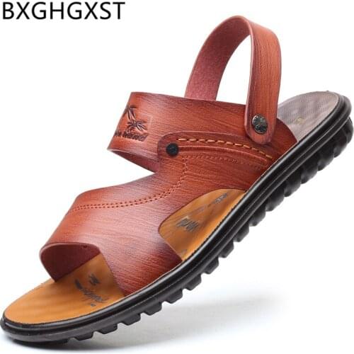 Beach sandals men casual mens shoes genuine leather fashion open shoes mens sandals summer slip on shoes men outdoor sandals