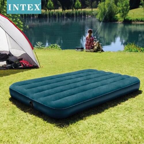 Portable Camping Family Inflatable Mattress Green Line Flocking PVC Air Bed Air Mattress