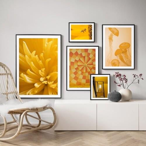 Yellow Flower Jellyfish Bee Posters and Prints Wall Art Canvas Painting Nordic Pictures for Living Room Scandinavian Home Decor