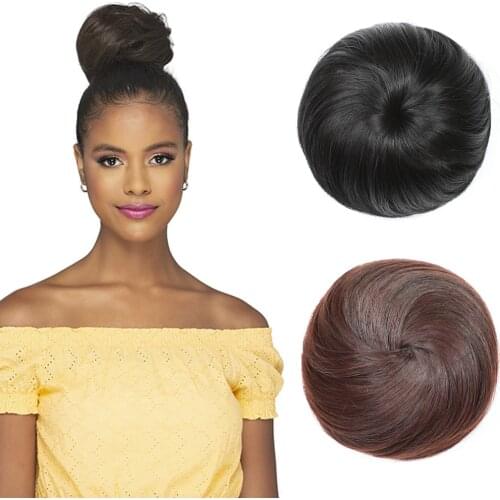Synthetic Donut Roller Elastic Band Chignon Straight Fake Hair Bun Hairpieces Drawstring Ponytail Clip in Hair Extension