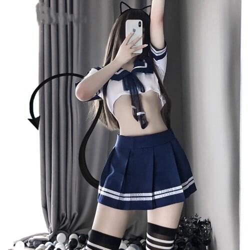 Sexy Lingerie Set Cosplay Costume Role Play Japanese Student Uniform Set Sailor Suit Miniskirt Pleated Skirt Babydoll Dress