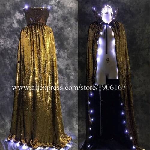 Led Luminous Cloak Women Christmas Clothes Light Up Led Crown Halloween Masquerade Led New Year Suit Ballroom Costume