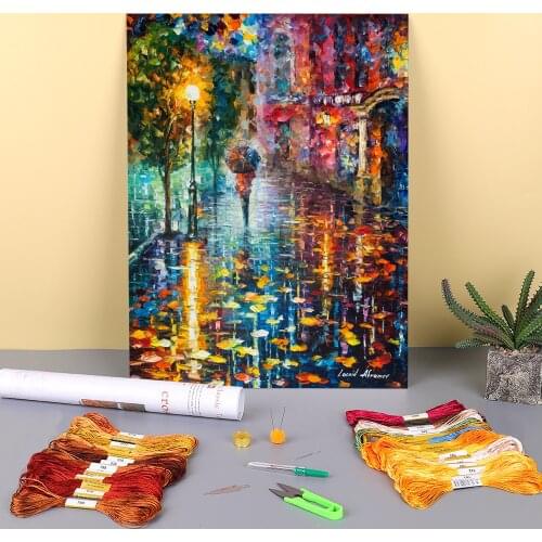 The Night Rain Printed Fabric 11CT Cross Stitch Kit DIY Embroidery DMC Threads Craft Painting Handmade Handiwork Room Floss