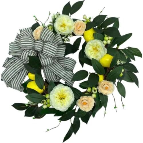 Artificial Flower Wreath Lenmon Garland Door Hanging Outdoor Ring Wedding Office Decor Living Room Holiday Home Party Blueberry