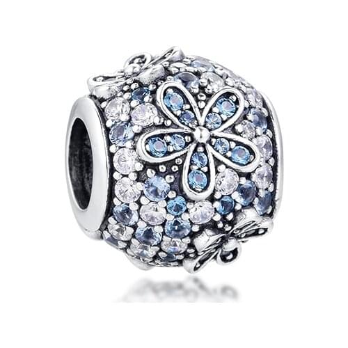 Green Pave Daisy Flower Charm Beads for Jewelry Making DIY Fit Charm Bracelet 2020 Spring Sterling Silver Beads Fashion Jewelry