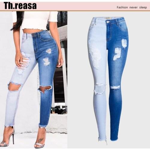 European Station European and American Spring Hot Selling Leggings Women Elastic Slim Splicing Color Matching Pencil Pants Women