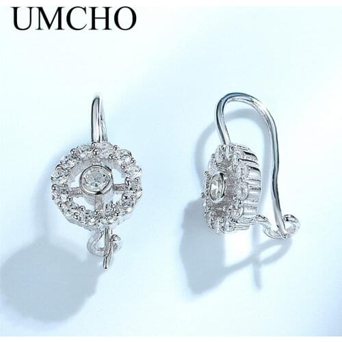 UMCHO Solid 925 Sterling Silver Earrings Round Silver Clip Earrings For Women Luxury Designer Elegance Simplicity Jewelry