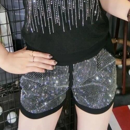 Rhinestone Shorts Women Heavy Industry Wide Leg Shorts High Waist Sexy A-line Fall New Fashion Elastic Waist Hot Drill Diamond