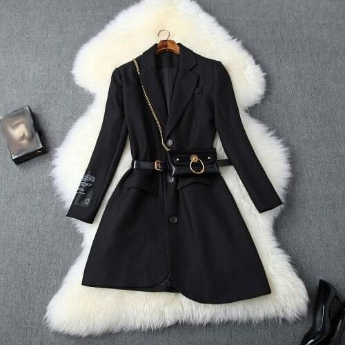 2020 autumn winter women vintage plaid irredular long blazer OL single breasted bag belt patchwork blazers coats Y774