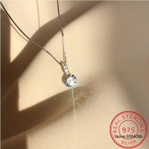 Hot 925 Sterling Silver Flash Diamond Necklace Simple Zircon Water Drop Pendant Feminine Clavicle Chain Fine Jewelry Gift