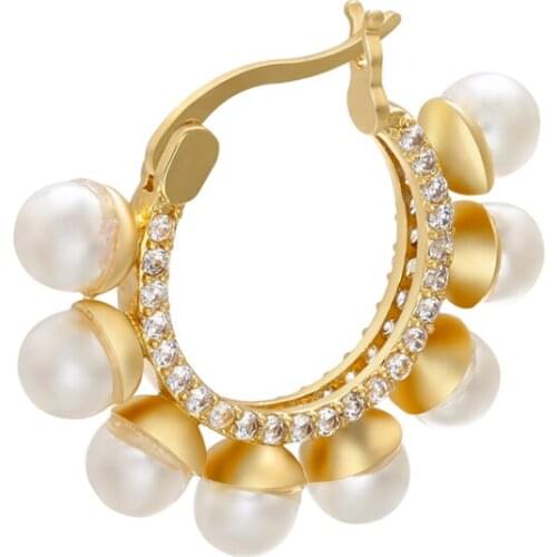 ZHUKOU 1 piece high quality popular pearl earrings for women CZ crystal Round Hollow earrings party gifts Jewelry model:VE221