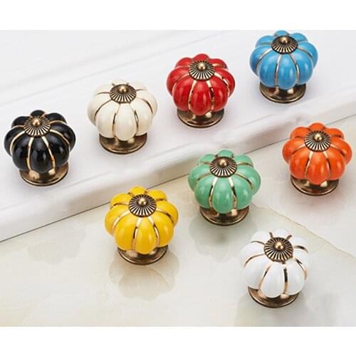 1pcs Pumpkin Ceramic Drawer Knobs Cupboard Door Handles Single Hole Cabinet Handles 40mm Furniture Handles
