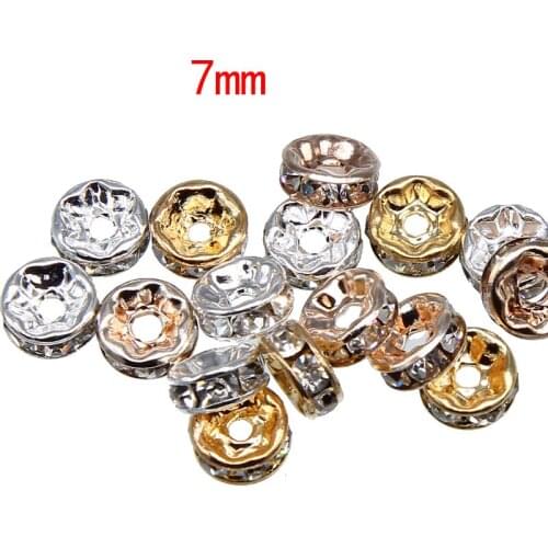 100pcs/lot 7mm Gold Silver Color Rhinestone Rondelles Crystal Bead Loose Spacer Beads for DIY Jewelry Making Accessories