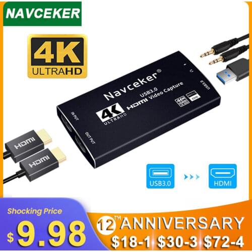 2021 USB3.0 HDMI 4K 60Hz Video Capture HDMI to USB Video Capture Card Dongle Game Streaming Live Stream Broadcast with MIC input