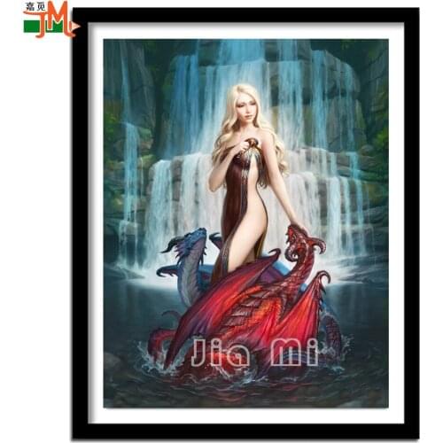 5D Diy Diamond Painting Beautiful Girl,Diamond Embroidery Full Round Mosaic Cartoon Dragon,Anime Sexy Woman Animal Rhinestone