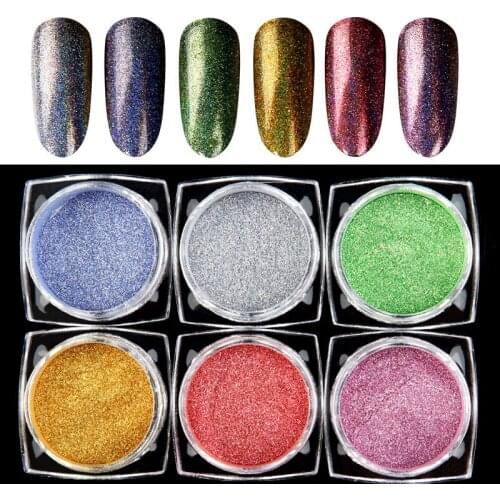 6 pcs Metallic Mirror Nail Glitter Powder Silver Metal Effect Nail Dust UV Gel Pigment Nail Art Sandy Sequins Decoration