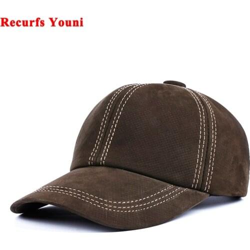 RY9162 Autumn Genuine Leather Baseball Caps Men Male Casual Checkered Suture Single Dome Hat Hombre Hockey/Golf Yellow Gorras