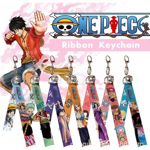 Cartoon Anime One-Piece Luffy Ribbon Bell Key Chain Alloy Keychain Keyring Accessories Pendant Key Ring Charms Keychains